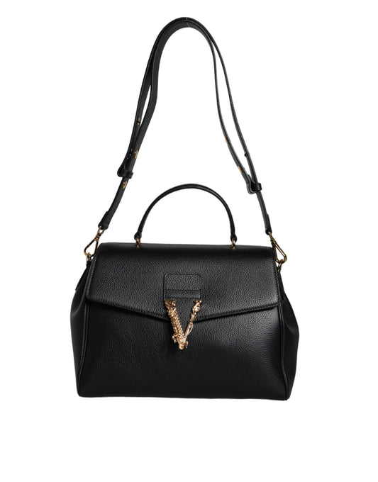 Versace Black Top Handle Grainy Calfskin Leather Crossbody Bag - Walk-In Closet