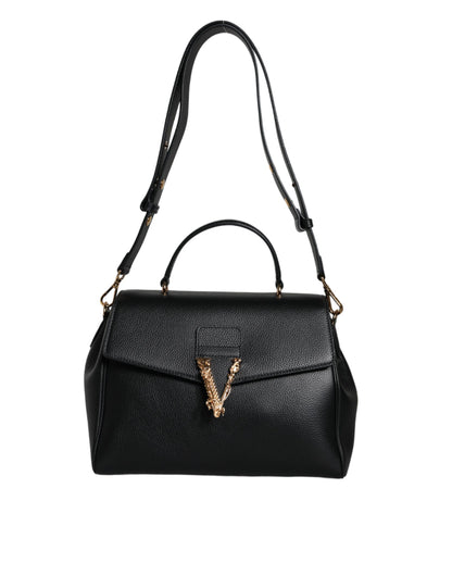 Versace Black Top Handle Grainy Calfskin Leather Crossbody Bag - Walk-In Closet