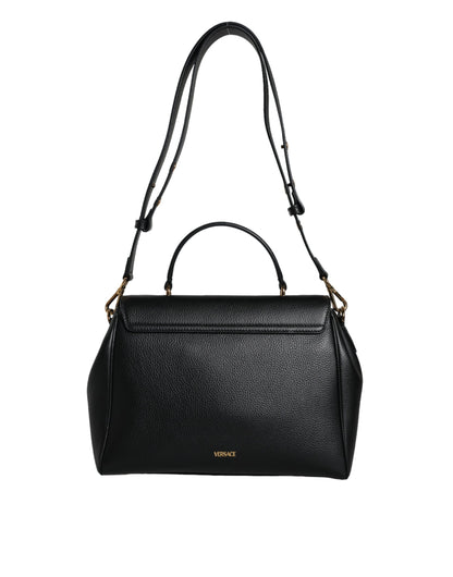 Versace Black Top Handle Grainy Calfskin Leather Crossbody Bag - Walk-In Closet