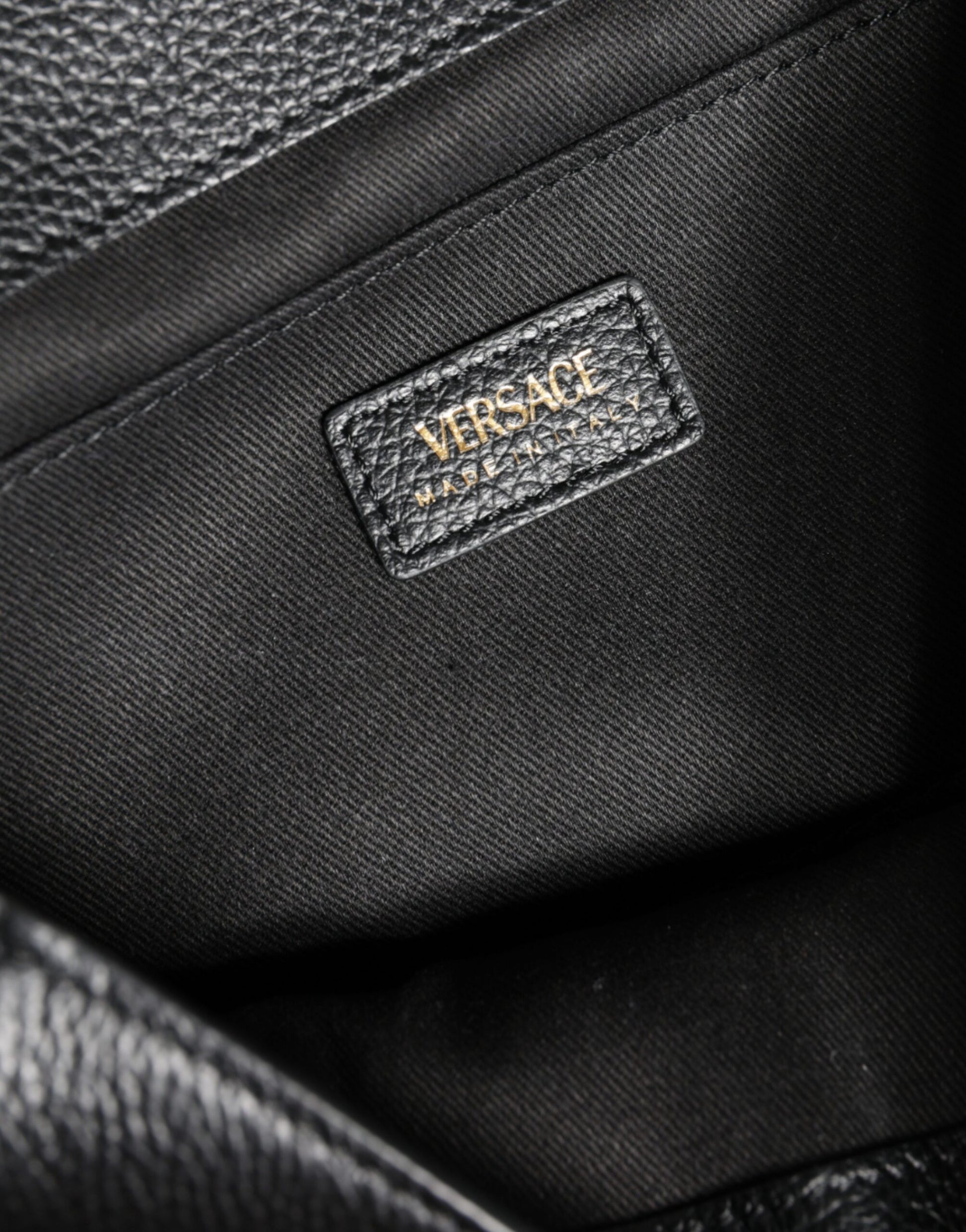 Versace Black Top Handle Grainy Calfskin Leather Crossbody Bag - Walk-In Closet