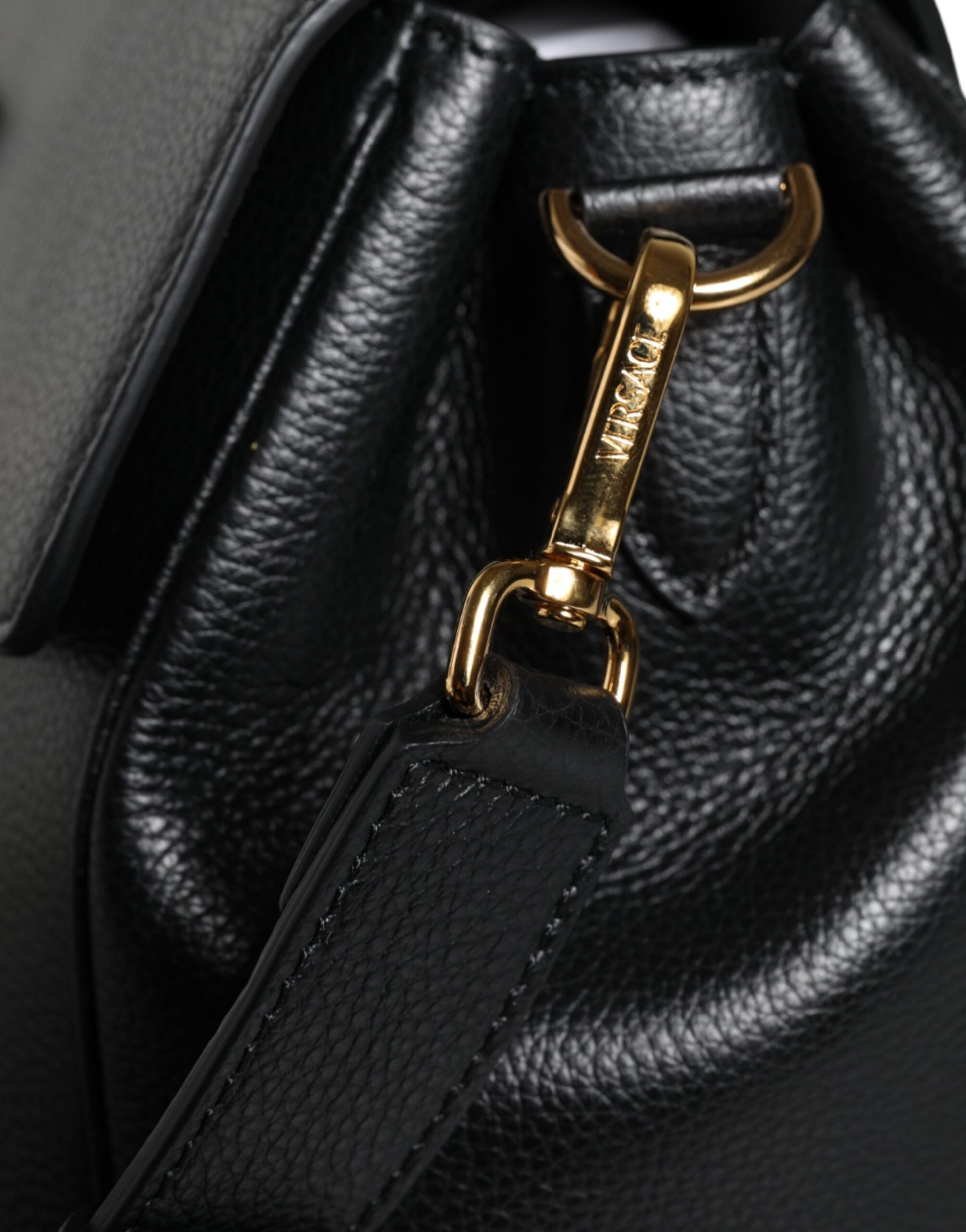 Versace Black Top Handle Grainy Calfskin Leather Crossbody Bag - Walk-In Closet