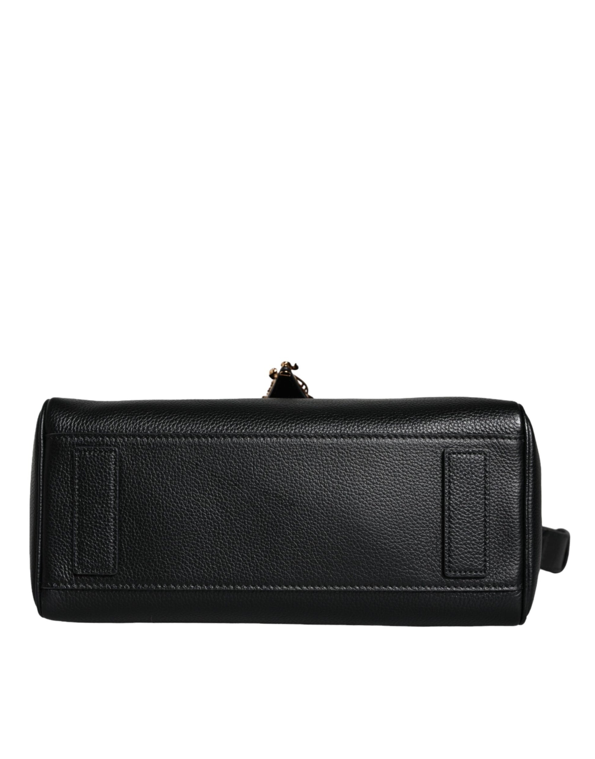 Versace Black Top Handle Grainy Calfskin Leather Crossbody Bag - Walk-In Closet
