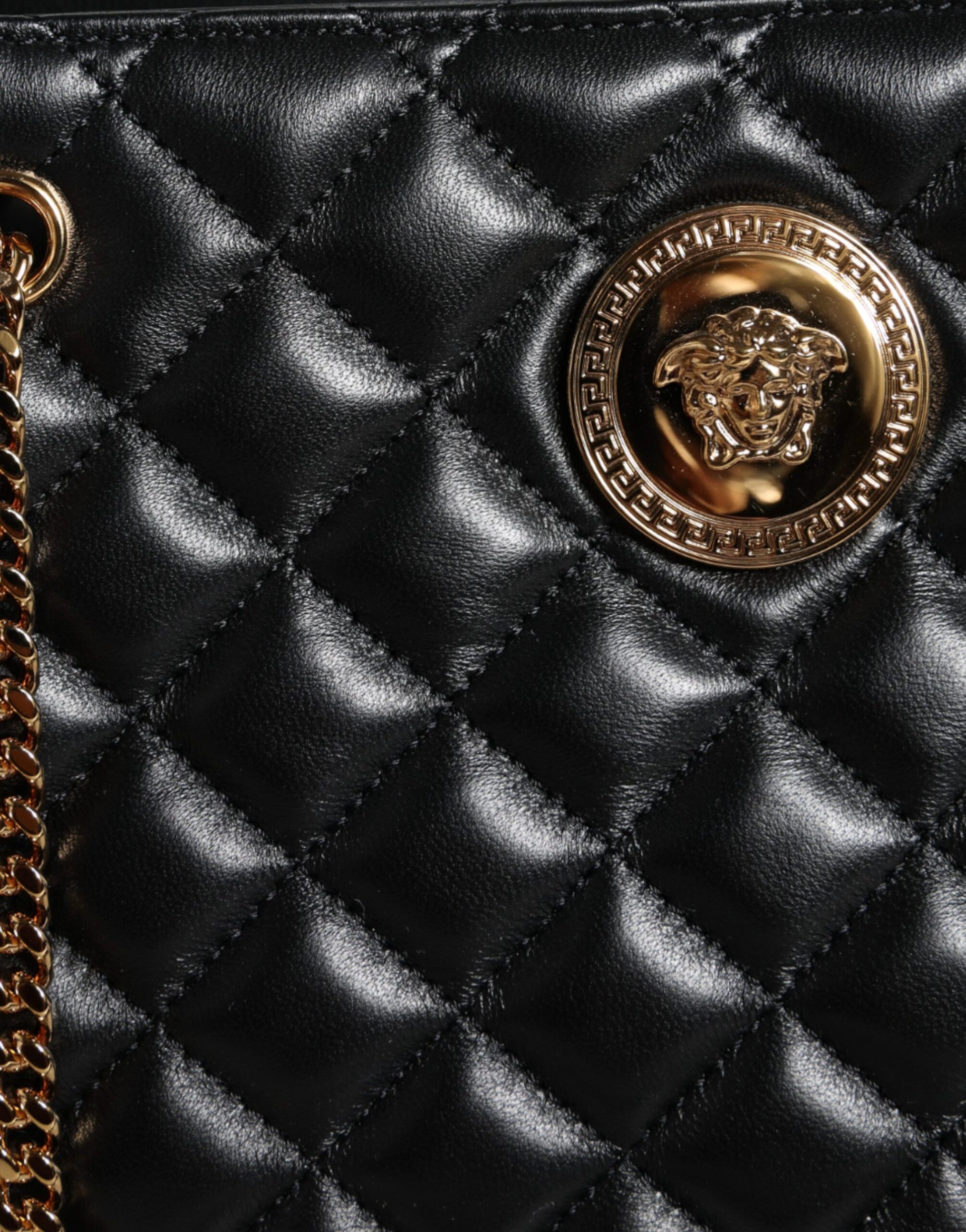 Versace Black Quilted Nappa Leather Shoulder Chain Strap Bag - Walk-In Closet