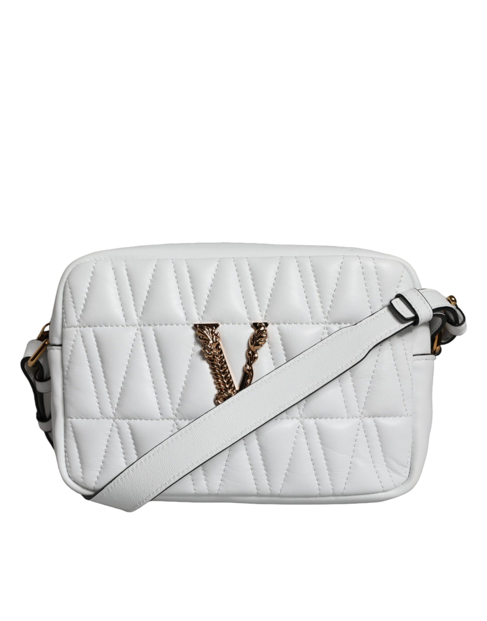 Versace White Quilted Nappa Leather Crossbody Shoulder Bag - Walk-In Closet