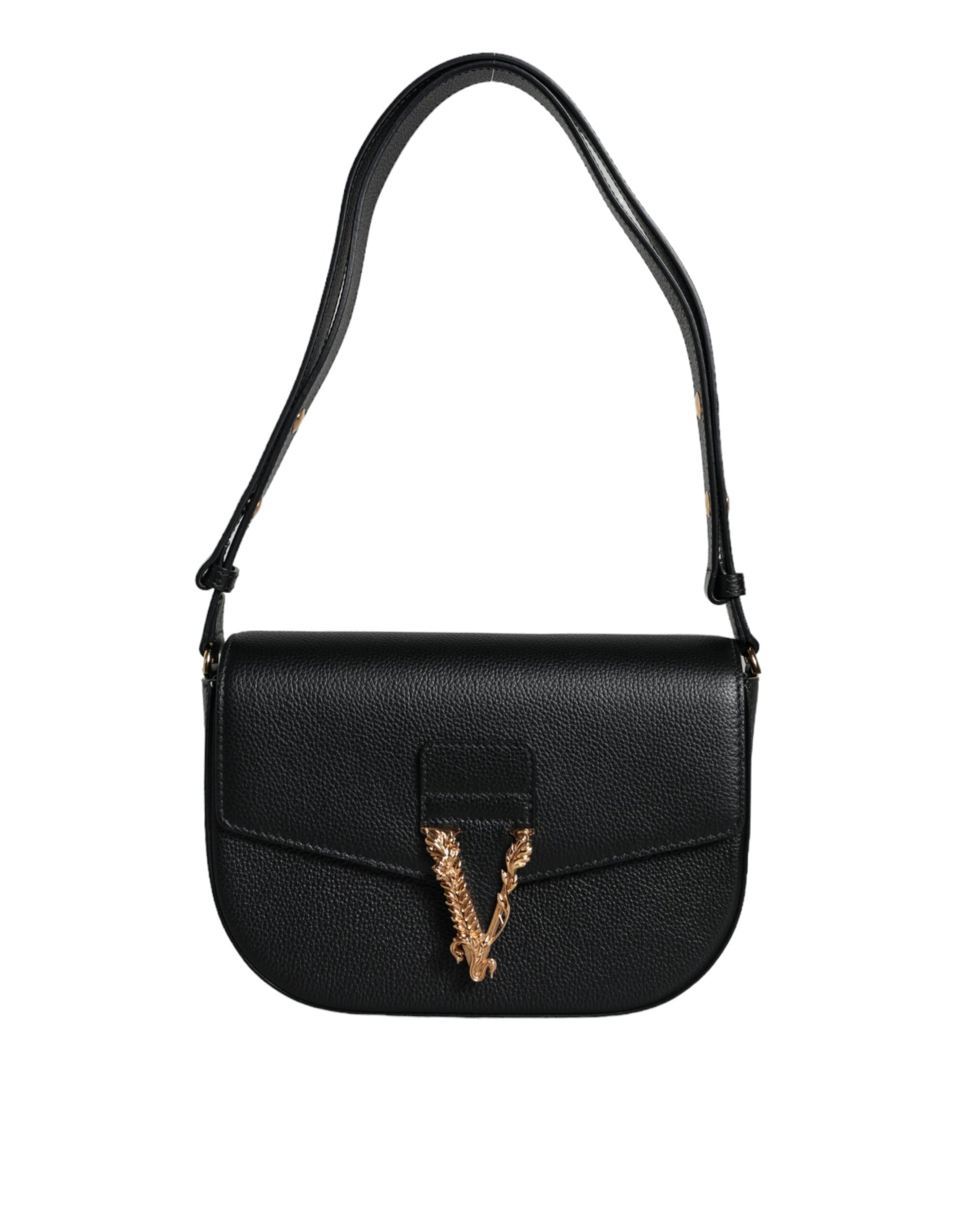 Versace Black Grainy Calf Leather Logo Crossbody Shoulder Bag - Walk-In Closet