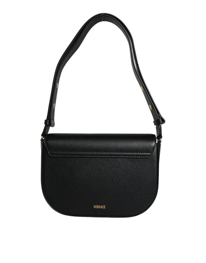 Versace Black Grainy Calf Leather Logo Crossbody Shoulder Bag - Walk-In Closet