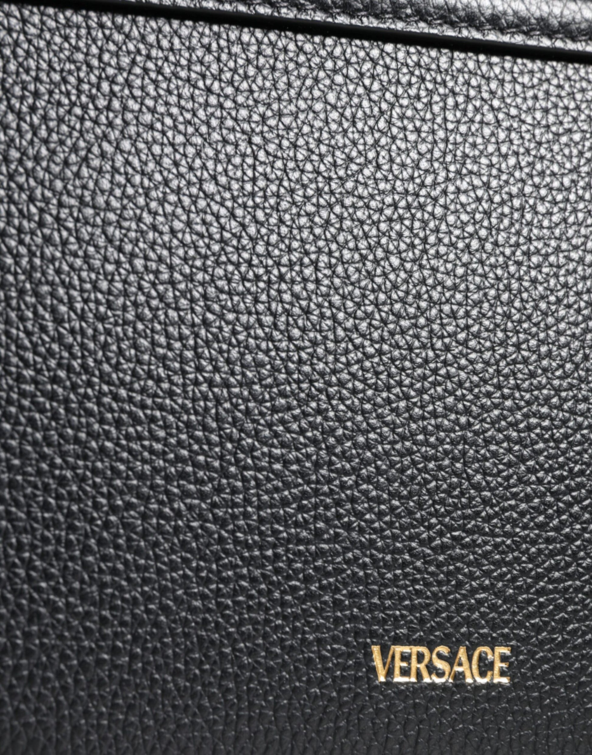Versace Black Grainy Calf Leather Logo Crossbody Shoulder Bag - Walk-In Closet