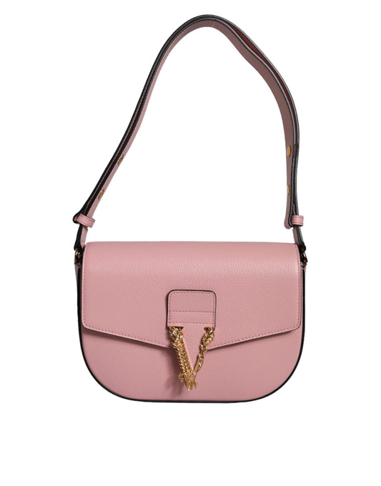 Versace Pink Grainy Calf Leather Logo Crossbody Shoulder Bag - Walk-In Closet