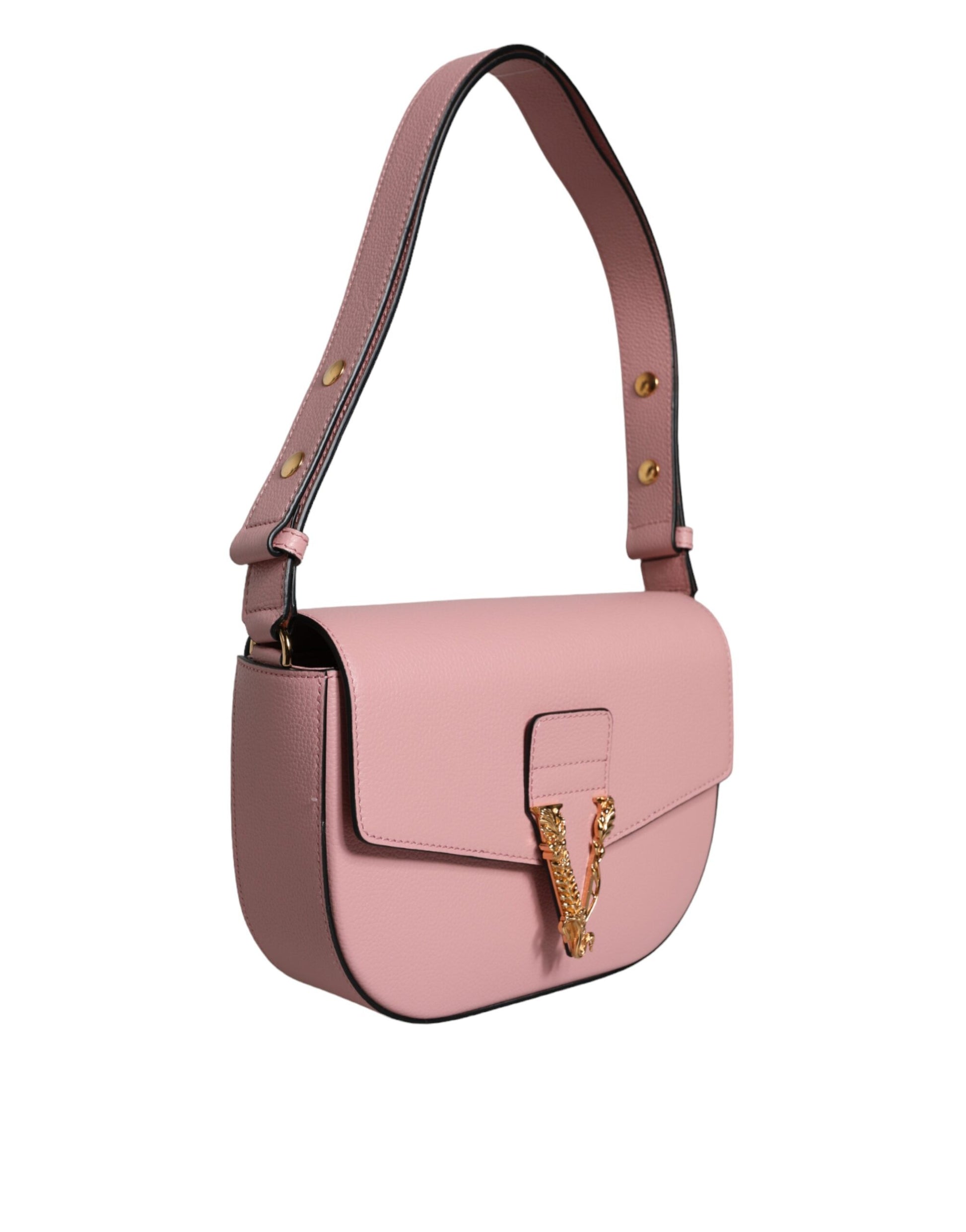Versace Pink Grainy Calf Leather Logo Crossbody Shoulder Bag - Walk-In Closet