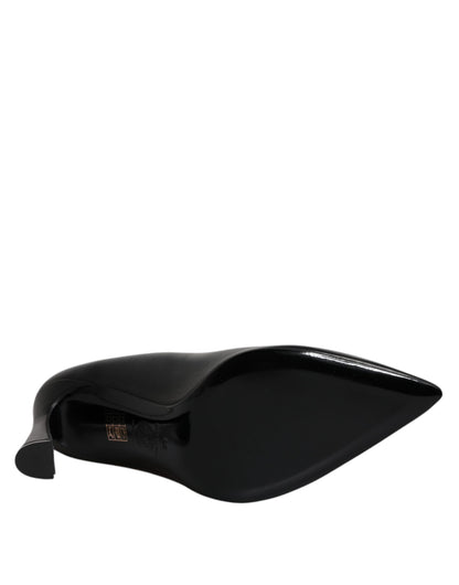 Versace Black Leather Logo Plaque High Heels Pumps Shoes - Walk-In Closet