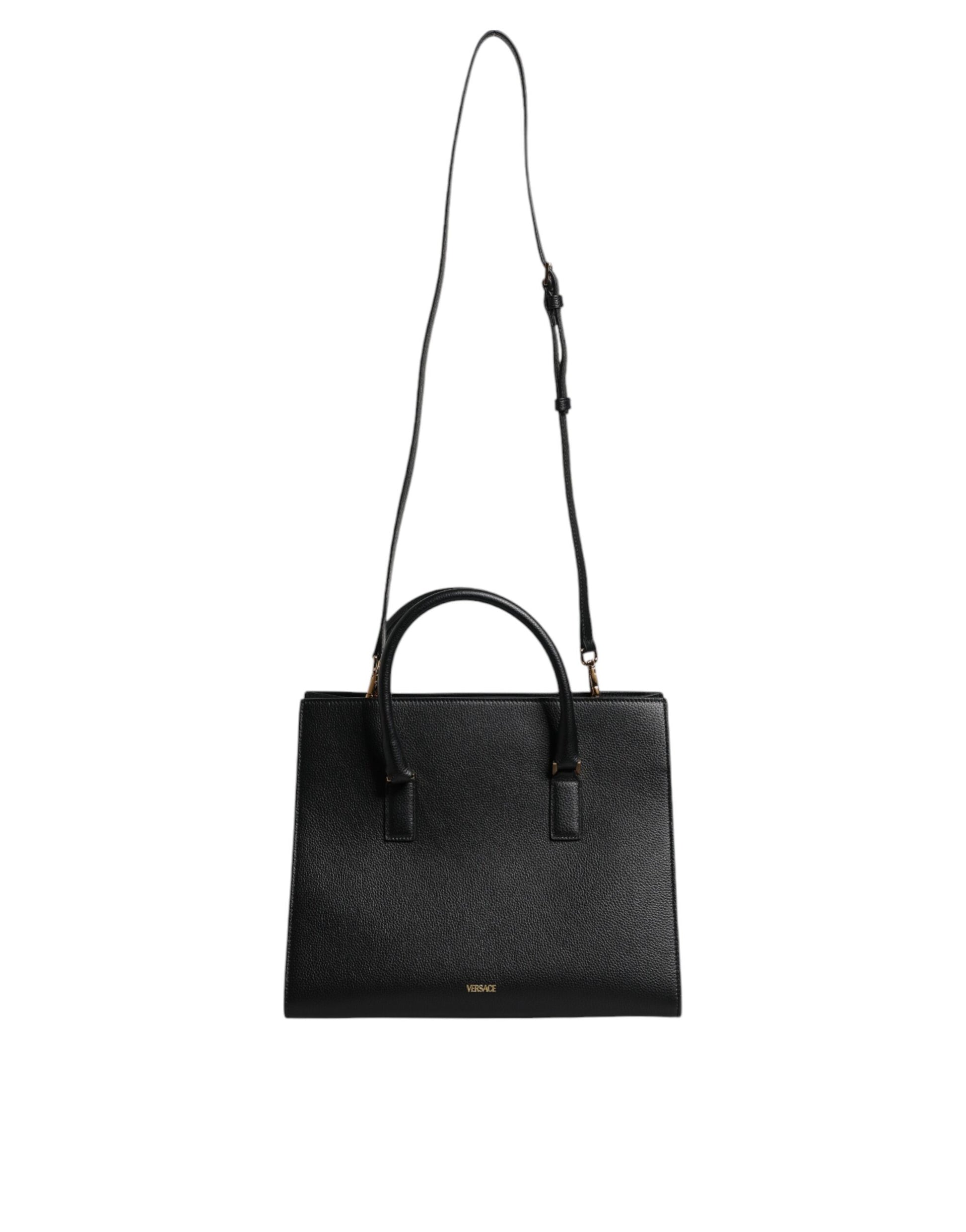 Versace Black Large Leather Top Handle Shoulder Crossbody Bag - Walk-In Closet
