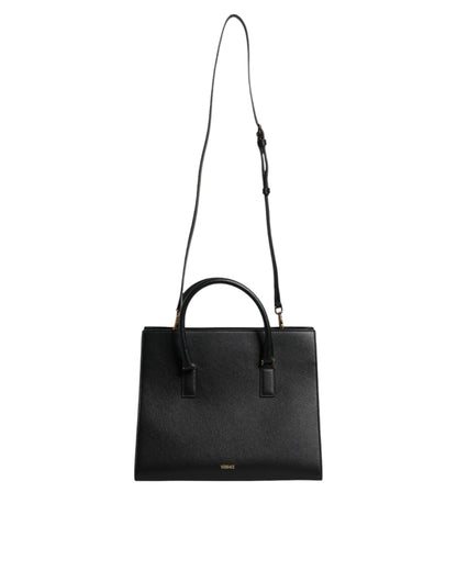 Versace Black Large Leather Top Handle Shoulder Crossbody Bag - Walk-In Closet