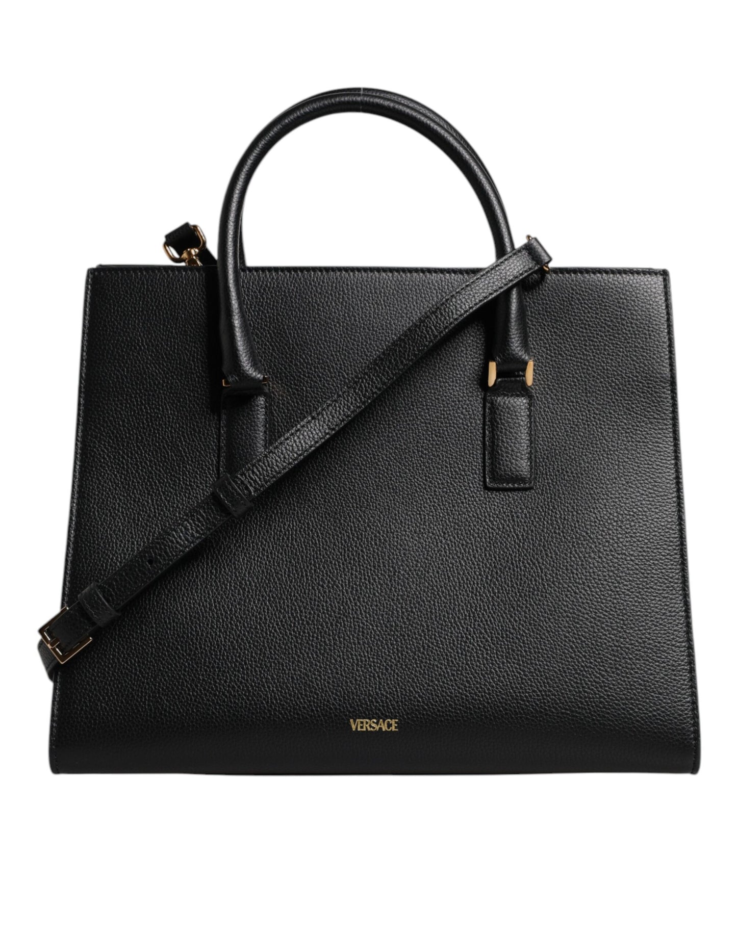 Versace Black Large Leather Top Handle Shoulder Crossbody Bag - Walk-In Closet