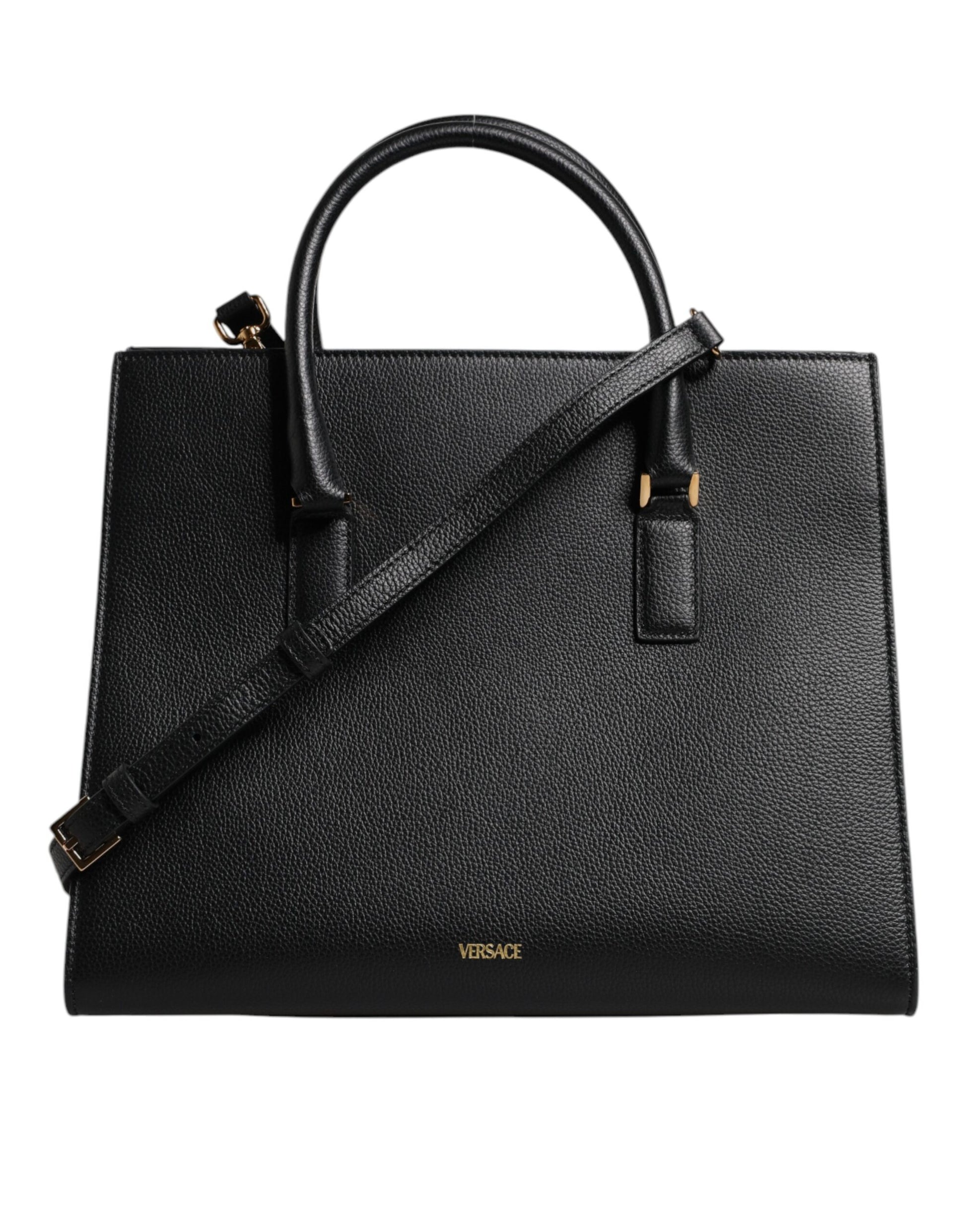 Versace Black Large Leather Top Handle Shoulder Crossbody Bag - Walk-In Closet