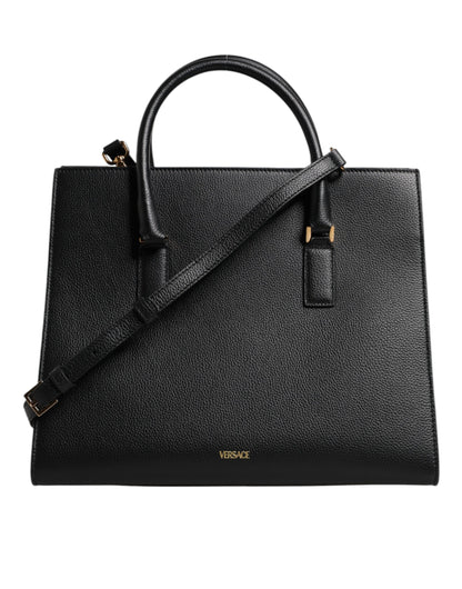 Versace Black Large Leather Top Handle Shoulder Crossbody Bag - Walk-In Closet