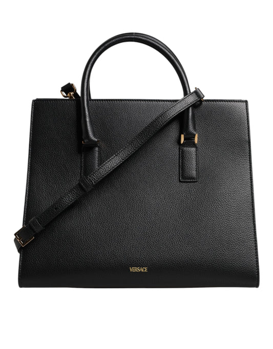 Versace Black Large Leather Top Handle Shoulder Crossbody Bag - Walk-In Closet