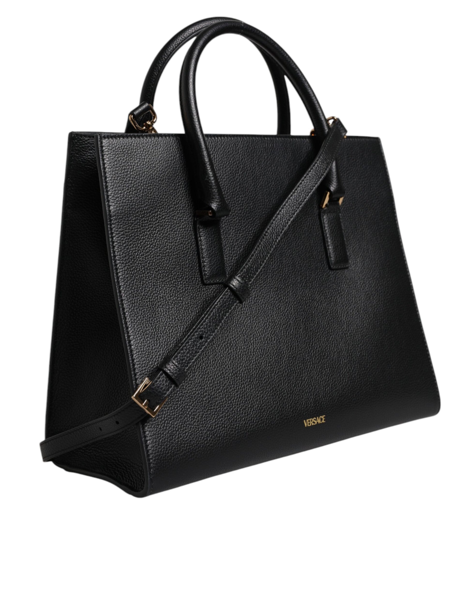 Versace Black Large Leather Top Handle Shoulder Crossbody Bag - Walk-In Closet