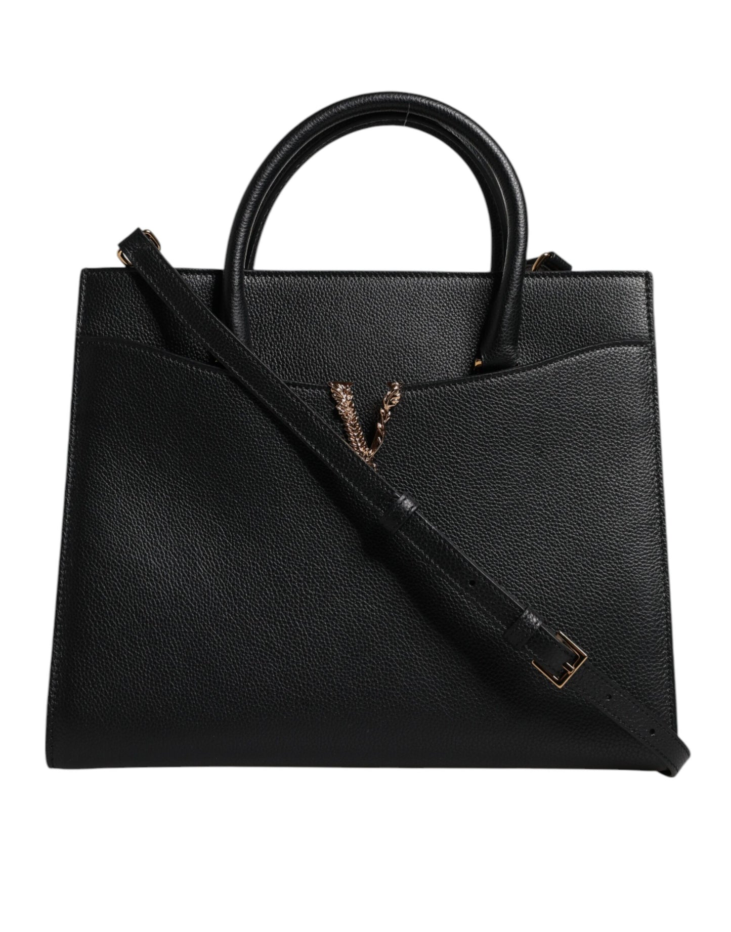 Versace Black Large Leather Top Handle Shoulder Crossbody Bag - Walk-In Closet