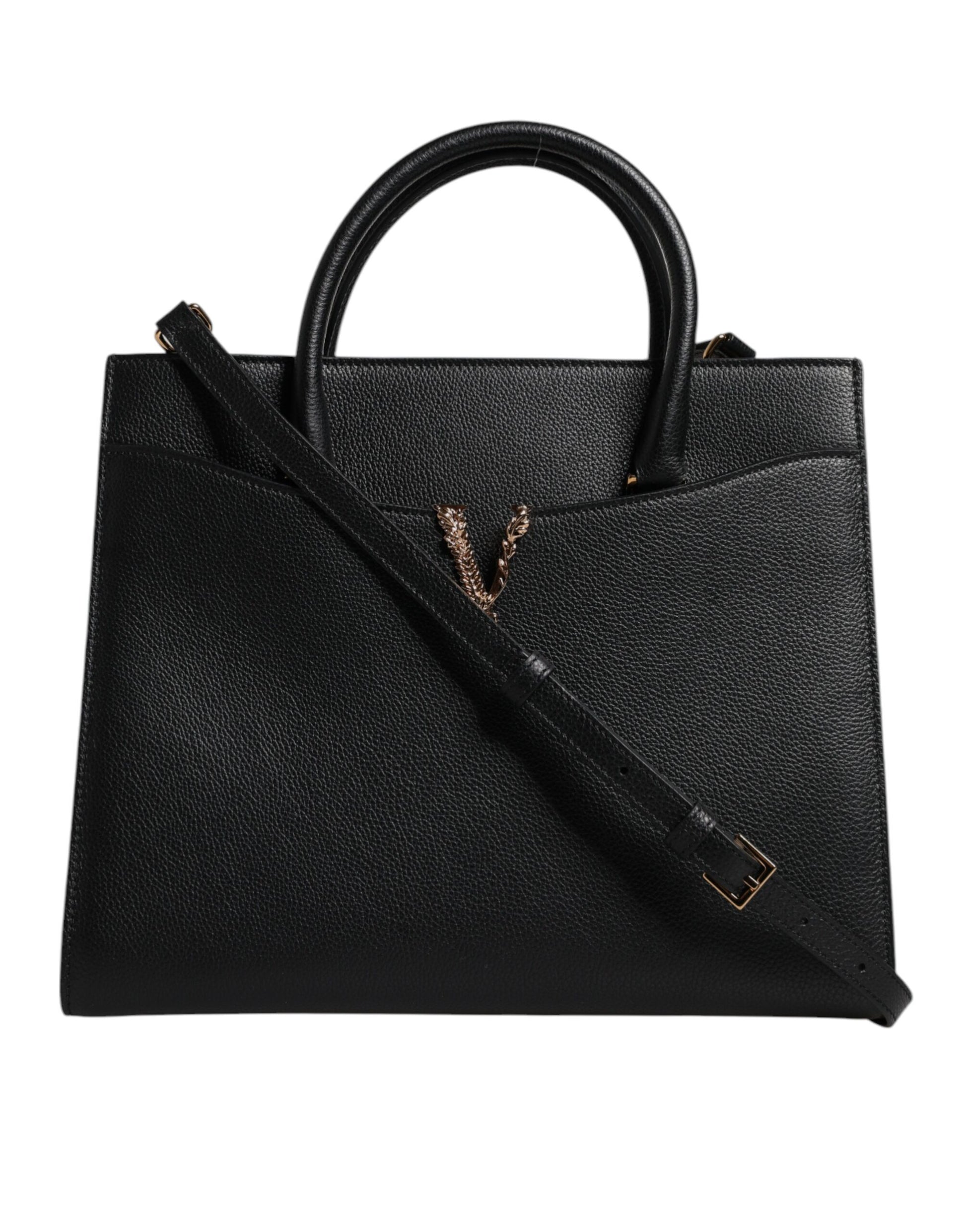 Versace Black Large Leather Top Handle Shoulder Crossbody Bag - Walk-In Closet