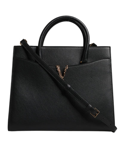 Versace Black Large Leather Top Handle Shoulder Crossbody Bag - Walk-In Closet