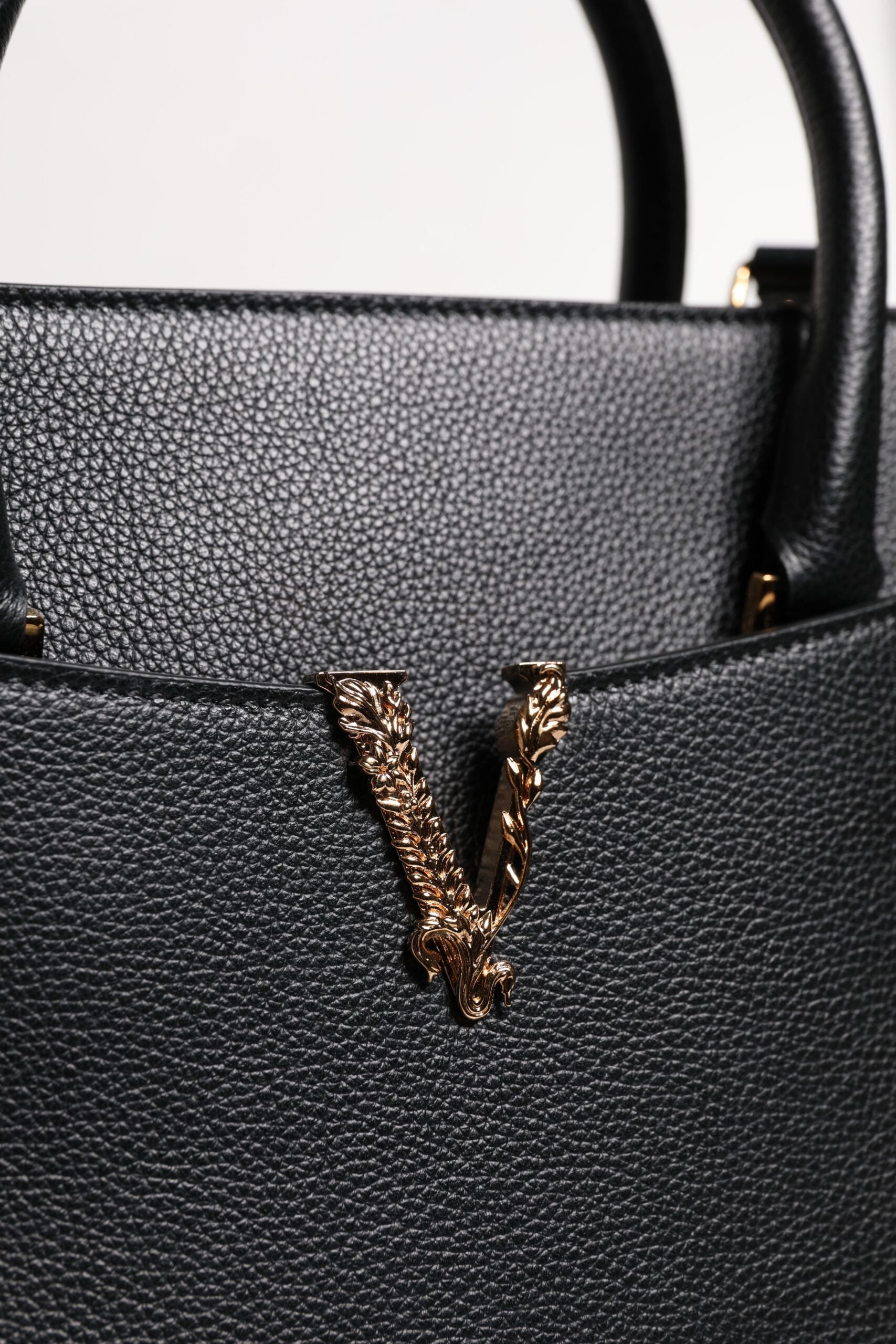 Versace Black Large Leather Top Handle Shoulder Crossbody Bag - Walk-In Closet