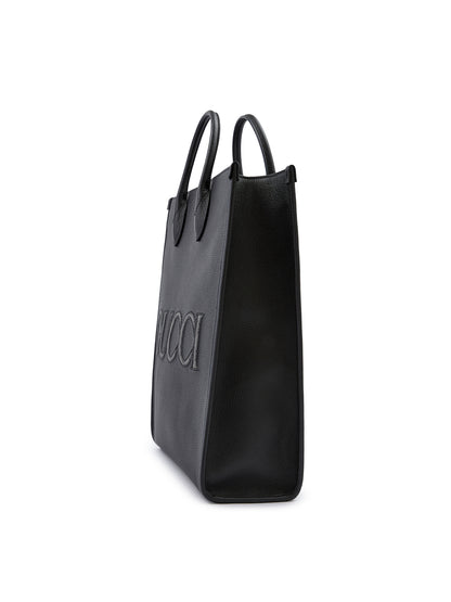 Gucci Black Leather Logo Medium Tote Bag - Walk-In Closet