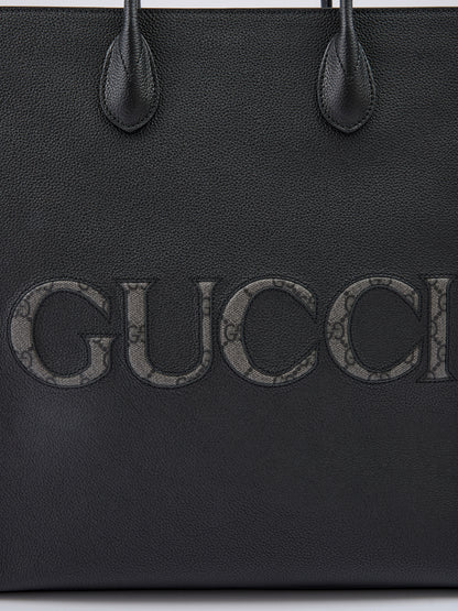 Gucci Black Leather Logo Medium Tote Bag - Walk-In Closet