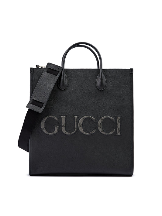 Gucci Black Leather Logo Medium Tote Bag - Walk-In Closet