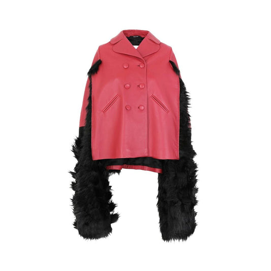Faux Fur Trimmed Leather Cape Jacket - Walk-In Closet