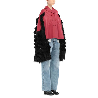 Faux Fur Trimmed Leather Cape Jacket - Walk-In Closet