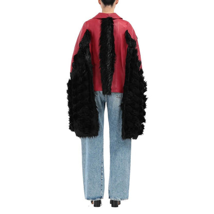 Faux Fur Trimmed Leather Cape Jacket - Walk-In Closet
